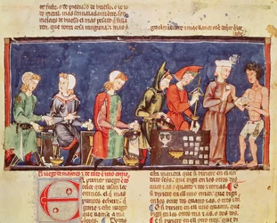 Fol.65v Terningmakere, fra boken om spill, sjakk, terninger og brett, 1282