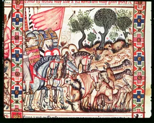 Fol. 68v: Tyrkere og maurere gjenerobrer landet sitt, fra Cantigas de Santa Maria