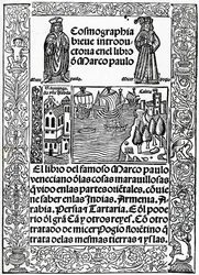Frontispice til den første kastilianske versjonen av The Travels of Marco Polo, oversatt av Rodrigo de Santaella, utgitt 1503