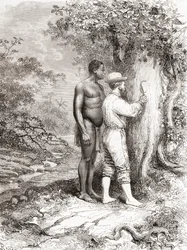 Jules Crevaux, under sin utforskning av Fransk Guyana i 1878, skåret initialene sine på et tre ved bredden av elven Oyapock eller Oiapoque