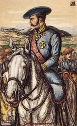 Portrett av Tomas Zumalacarregui (1788-1835), et militært medlem av Carlist-hæren under den første krigen (1833-1840) (litografi)