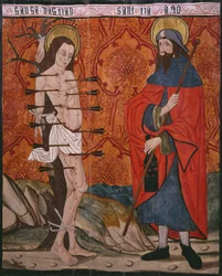 St. Sebastian og St. Jakob den store, panel fra kirken San Andres of Tortura, slutten av 1400-tallet-begynnelsen av 1500-tallet (malt tre) (se også 345849)