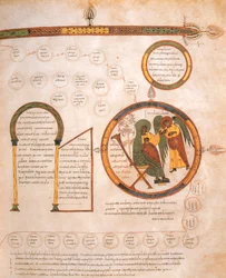 Bebudelsen til Maria og Jesu genealogi, fra den visigotisk-mosarabiske bibelen til St. Isidores, fol.10r., 960 e.Kr. (tempera på vellum)