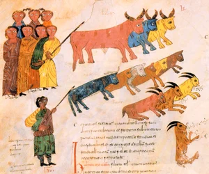 Det hebraiske folket forlater Egypt med husdyrene sine, fra den visigotisk-mosarabiske bibelen til St. Isidores, fol.38v., 960 e.Kr. (tempera på vellum)
