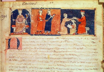 Føydalherren som forkynte sin preken for kongen av Mallorca, James I (1207-76) fra Capbreu de Clayra et de Millas, 1292