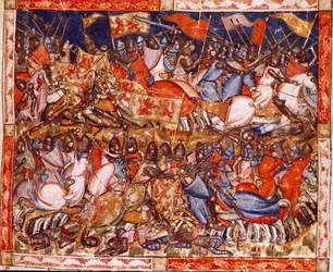 Trojan War: Hectors bedrifter. Detalj av en miniatyr fra det spanske manuskriptet "Codex Benito de Santa Mora""