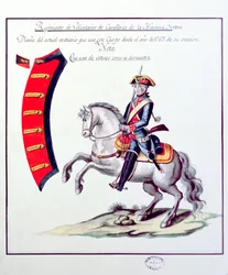 Uniform av de frivillige fra Havana kavaleriregiment, 1763 (trykk)