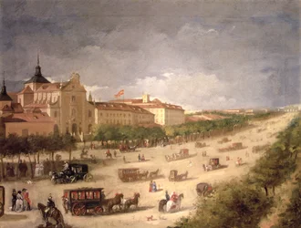 Utsikt over Calle de Alcala, Madrid (olje på lerret)