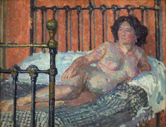 Naken på sengen, ca. 1910 (olje på lerret)