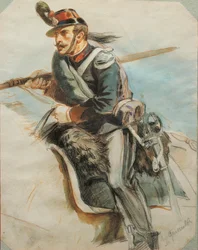 Studie av uniformer, Tegning av Stanislao Grimaldi del Poggetto