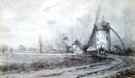 Landskap med vindmølle, c1855-1892
