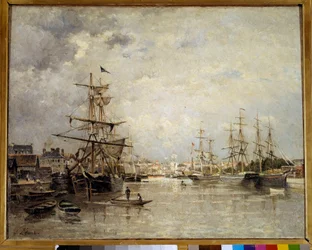 Port of Caen-maleri av Stanislas Lepine (1835-1892) 1859 Søn. 0,72x0,91 m Paris, Orsay-museet