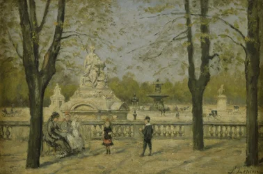 Place de la Concorde, utsikt fra Tuileriene-terrassen, ca. 1880 (olje på tre)