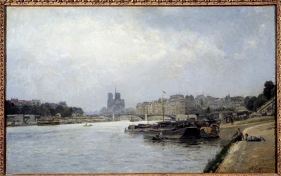 Øya Cite og øya Saint Louis sett fra broen til Austerlitz Maleri av Stanislas Lepine (1835-1892) 1800-talls sol. 0,83x0,51 m Paris, Musee Carnavalet