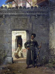 ""Les gardes tcherkesses"" (De sirkassiske vaktene) peinture de Stanislav Khlebovsky (Khlebovski) (1835-1884) - 1880 - Olje på lerret Dim 55,5x41,2 cm Privat samling