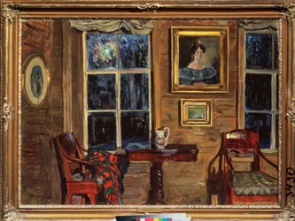 I et gammelt hus. Maleri av Stanislav Yulianovich Zhukovsky (Zhukovsky) (1873-1944), olje på lerret