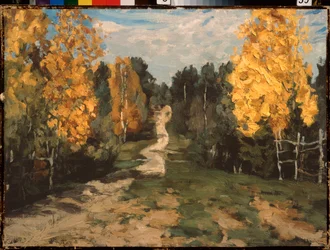 En høststi. Maleri av Stanislas Yulianovich Zhukovsky (Zhukovsky) (1873-1944), olje på lerret
