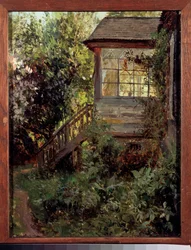 Et landsted. Terrassen. Maleri av Stanislav Yulianovich Zhukovsky (Zhukovsky) (1873-1944), olje på lerret. Russisk kunst, slutten av det 19.-20. århundre. Statens Tretyakov-galleri, Moskva.