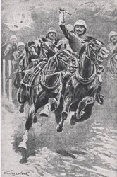 Løytnant Maclaine tar opp våpnene ved Maiwand, 17. juli 1880, illustrasjon fra British Battles on Land and Sea, 1915