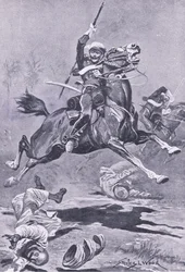 The 9th Lancers at Delhi, 1857, illustrasjon fra British Battles on Land and Sea, 1915