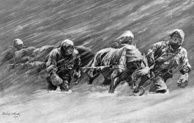 Turen under snøstormen, 1909