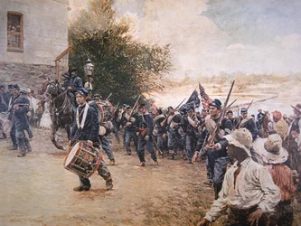 General Sherman marsjerte gjennom Georgia, ca. 1910 (farge litho)