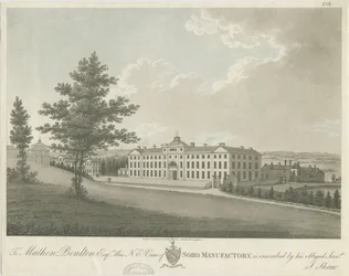Soho Manufactory: farget akvatintgravering, nd [c 1798] (trykk)