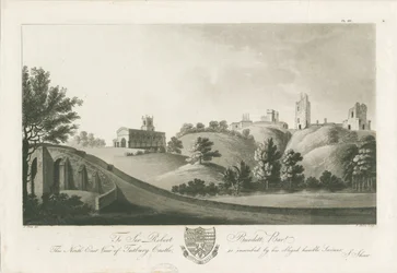 Tutbury Castle - North East View: akvatintgravering, nd [c 1798] (trykk)