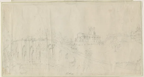 Tutbury Church and Castle - North East View: blyanttegning, nd [1762-1802] (tegning)