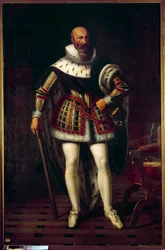 Portrett i full lengde av Maximilian de Bethune, Marquis de Rosny, hertug av Sully (1559-1641) Maleri av Sebastien Louis Norblin de la Gourdaine (1796-1884)