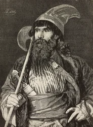 Sjeik i full regalia, gravering av F Gamberoni fra maleri av Stefano Ussi (1822-1901), L