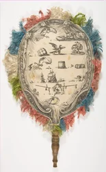 En fan med en rebus på Love på den ene siden Fortune på den andre, ca. 1639.