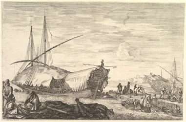 En galei dekket av seil, fra «Utsikter over havnen i Livorno» (Vues du port de Livourne)