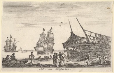 En annen utsikt over Amsterdam Autre vue dAmsterdam, en gruppe på fire menn står i sentrum på ..., 1647.