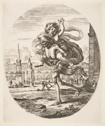 Døden som bærer et barn, fra De fem dødsfallene Les cinq Morts, ca. 1648.
