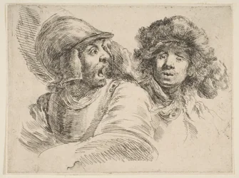 Redd soldat og en mann i en pelshatt, ca. 1652.