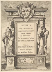 Frontispice: et monument dekorert med Medicis våpenskjold øverst i midten, flammer a..., 1640.