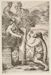 Frontispice for Il Mercurio, III: Hercules Planting His Club, 1652.