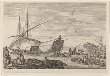 Bysse med dekk dekket med seil, sannsynligvis ca. 16541655.