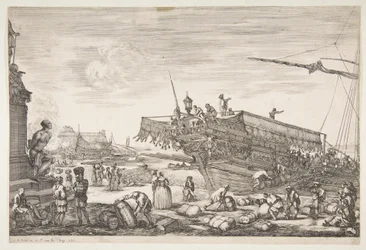 Laster en bysse, fra utsikt over havnen i Livorno Vues du port de Livourne, 1654-55.