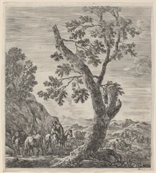 Bondekvinne til hest med et barn i armene, 1656.