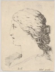 Plate 14: hodet til en kvinne, i profil, fra 