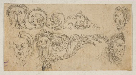 Plate 4: fem groteske hoder, fra 