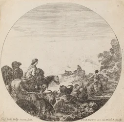 Hyrder og flokk med kvinne og kamel, 1646.