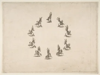 Ti kavalerere som danner en sirkel, 1652.