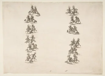 Tjuefire kavalerere kjemper i to kolonner, 1652.