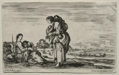 Forskjellige figurer og landskap: To mødre i samtale, 1649