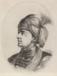Ung maurer med fjærprydet turban, vendt mot venstre, 1649-1650.