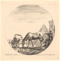 To hester med føll og to gjeterne ved Caius Cestius-pyramiden