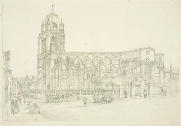 Sørvisning av St Mary Redcliffe Church, ca. 1835 (blyant på papir)